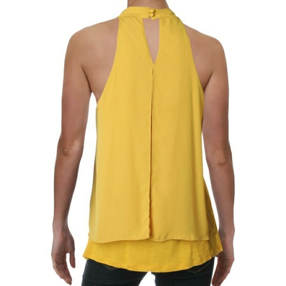BAR III MOCK NECK KEYHOLE YELLOW BLOUSE - Picture 2 of 2